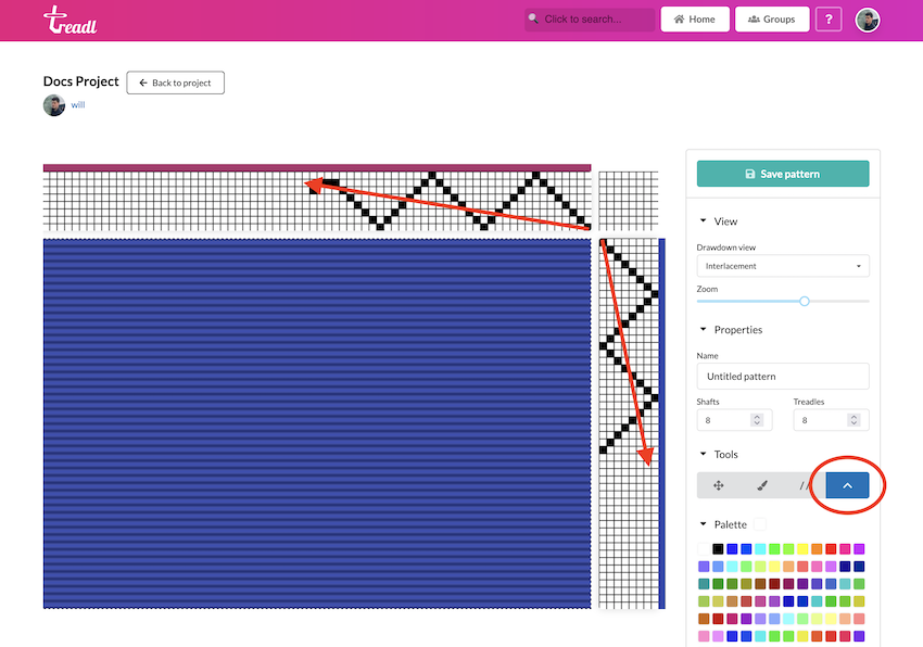 Point draw on warp and weft