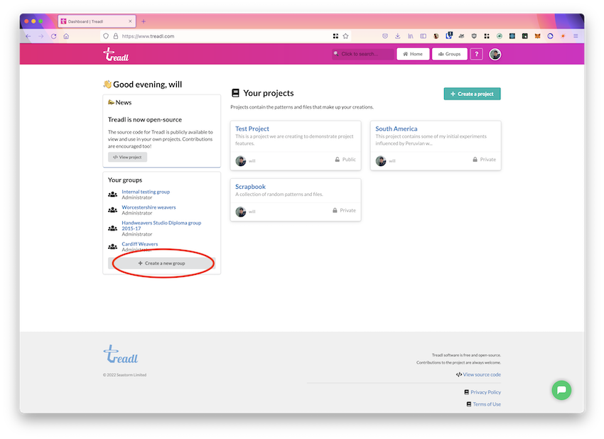 Finding the create group button