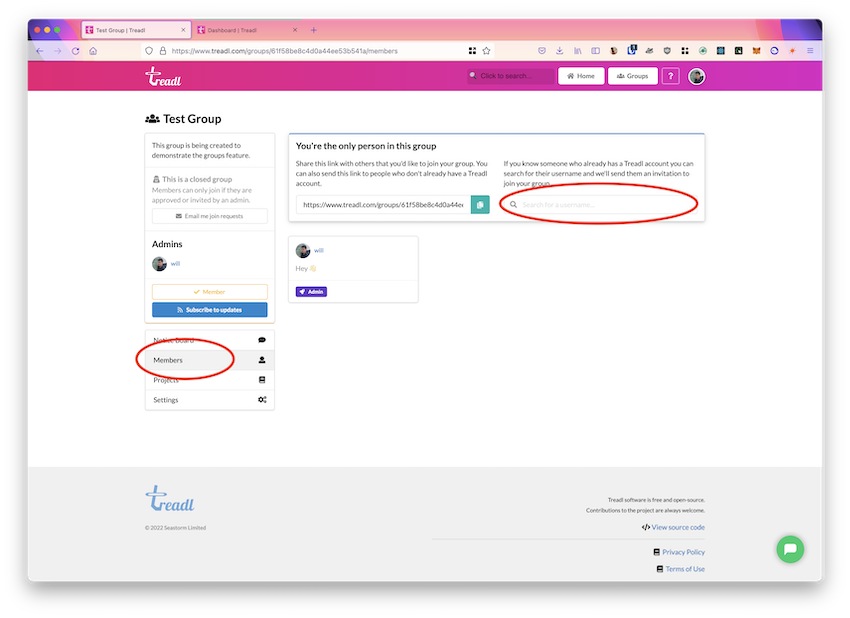 Finding the group invite member search bar