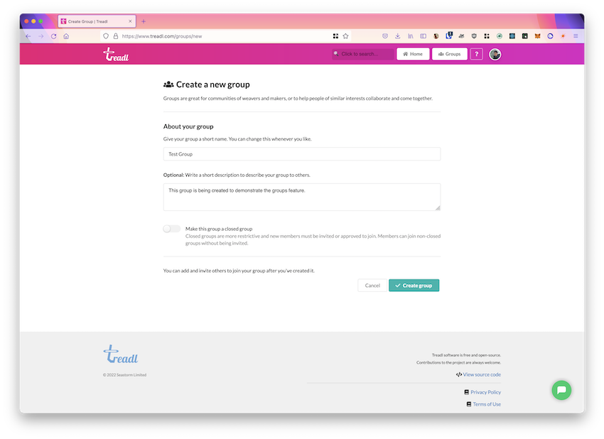 The new group page