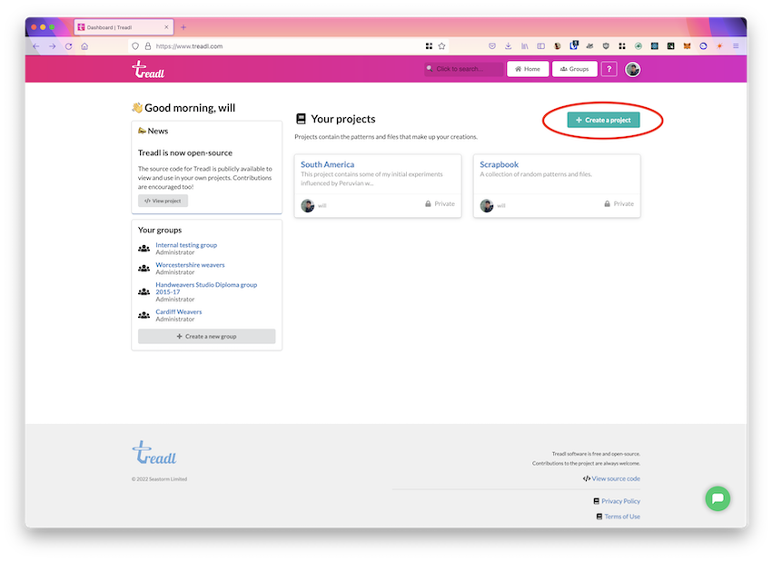 Finding the create project button