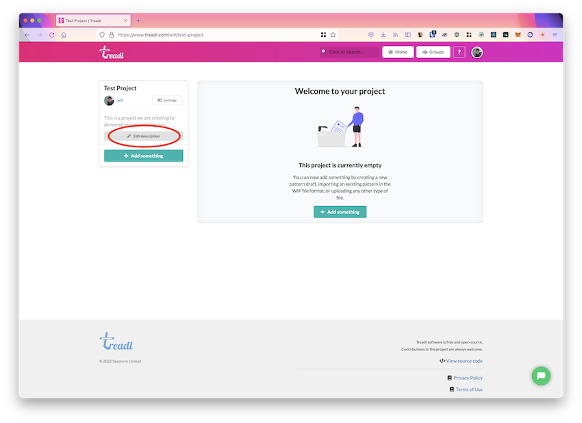 Finding the edit description button